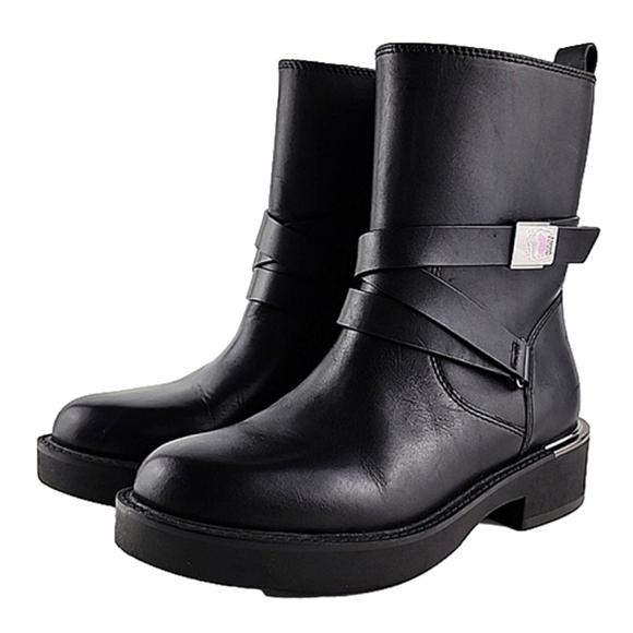 NWT DKNY Women's Taeta Black Leather Zip Moto Chunky Short Boots Size 8.5M - Picture 4 of 16